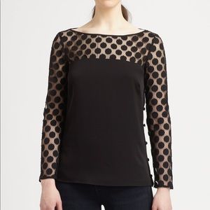 Milly sheer polka dot silk long sleeve blouse shirt size 4